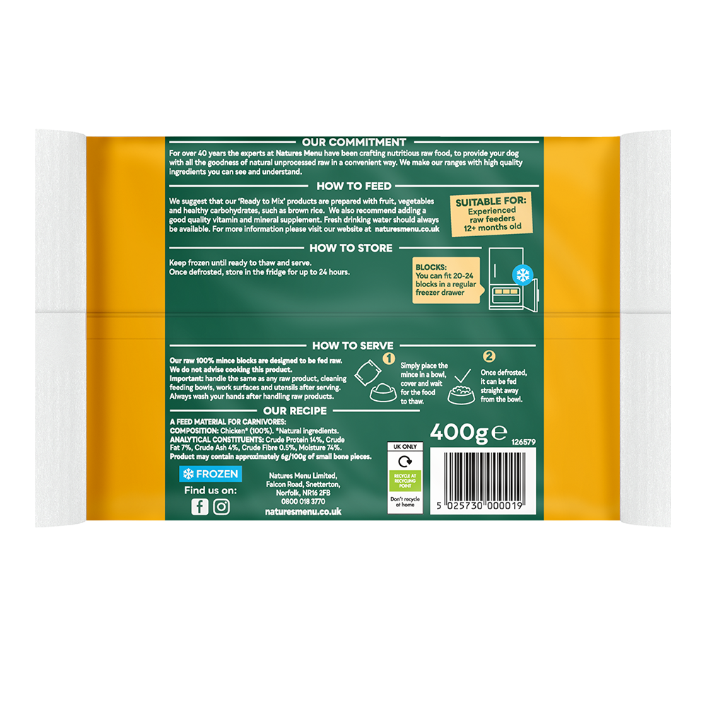Natures Menu Dog - Frozen Just Mince Chicken 400g