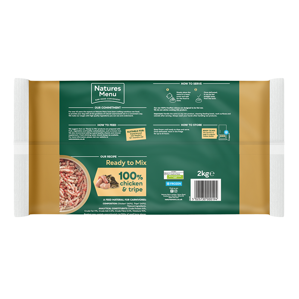 Natures Menu Dog - Frozen Freeflow Mince Chicken & Tripe 2kg
