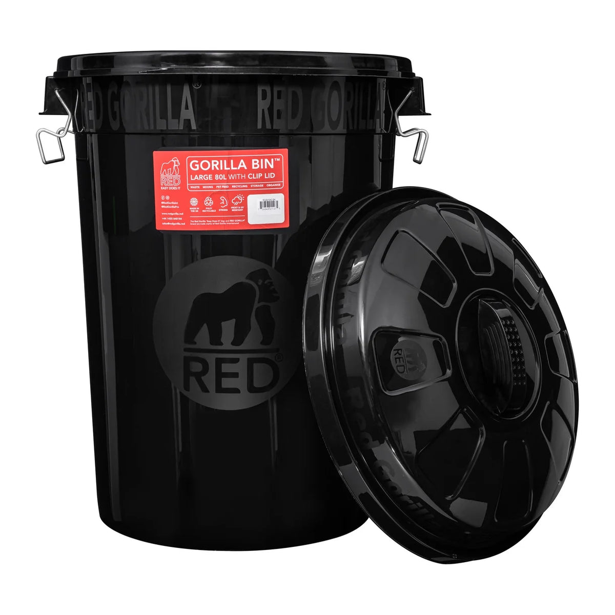 Red Gorilla Bin With Clip Lid 80L