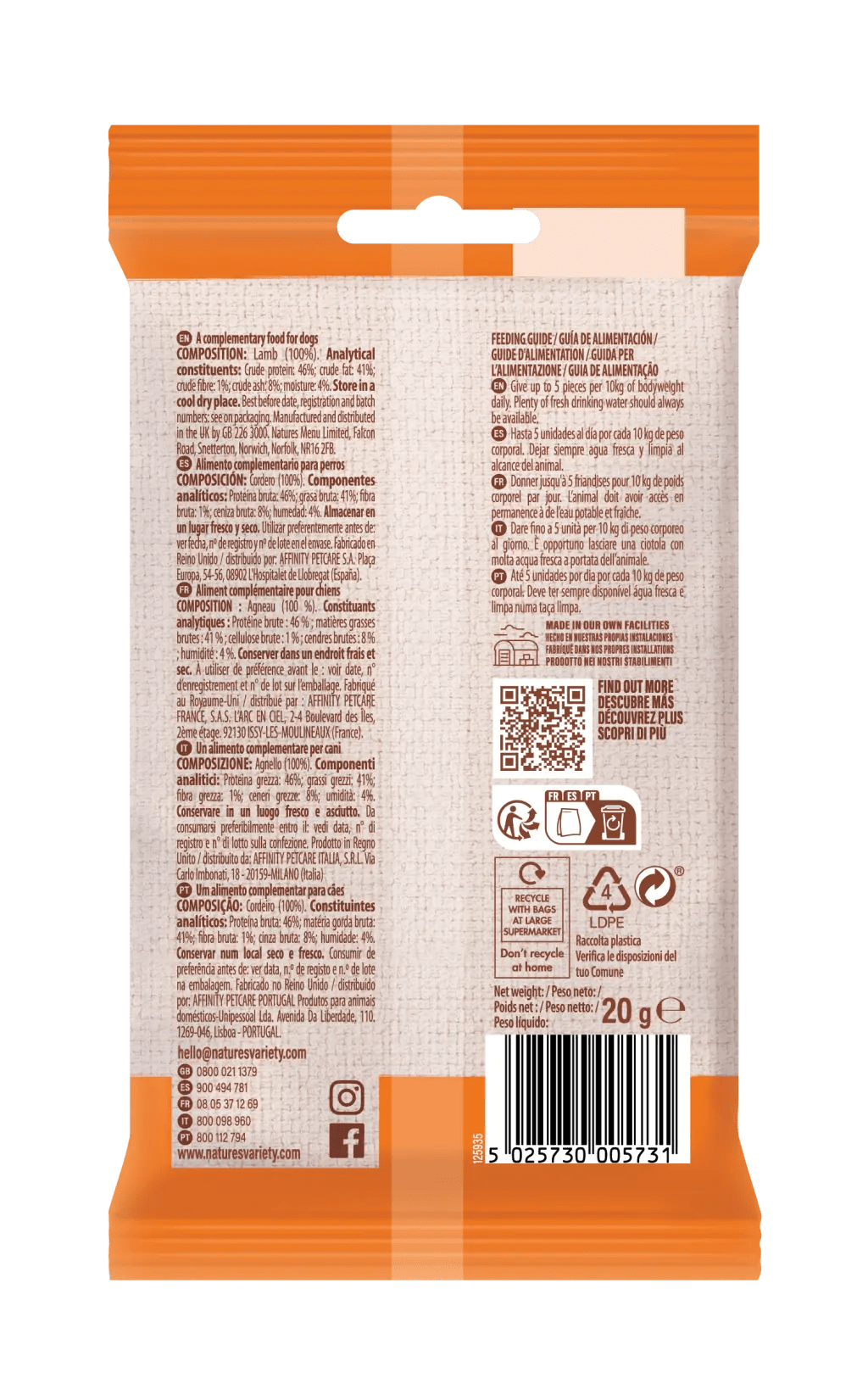 Natures Variety Dog - Freeze Dried Meat Bites Lamb 20g