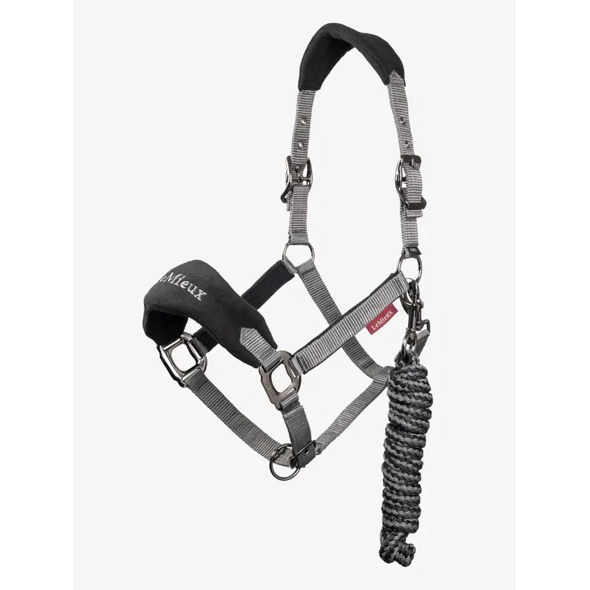 Le Mieux Vogue Fleece Headcollar & Leadrope Black Grey