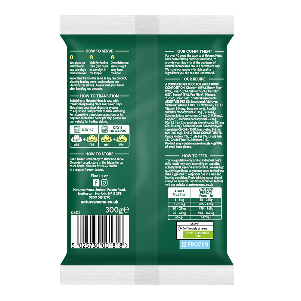 Natures Menu Dog - Complete & Balanced 60/40 Chicken With Salmon Block 300g