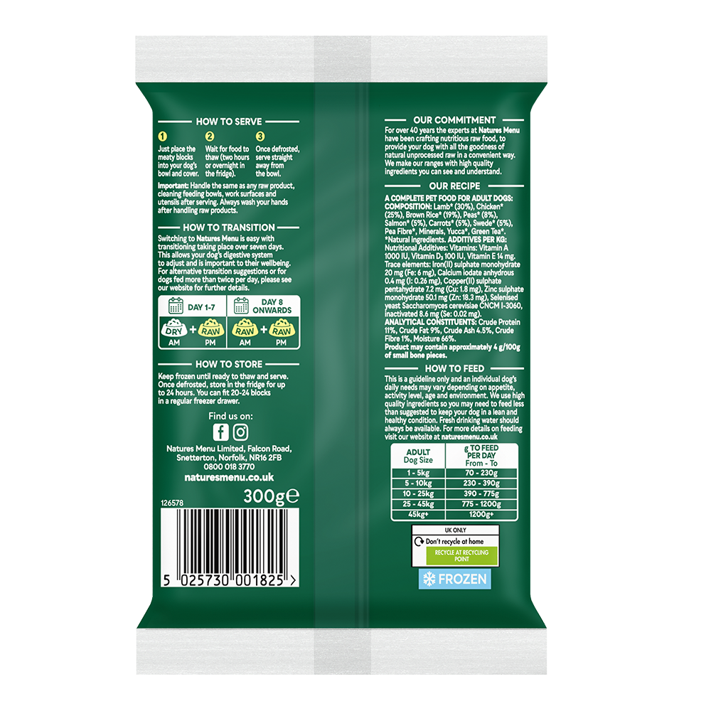 Natures Menu Dog - Complete & Balanced 60/40 Lamb & Chicken Block 300g