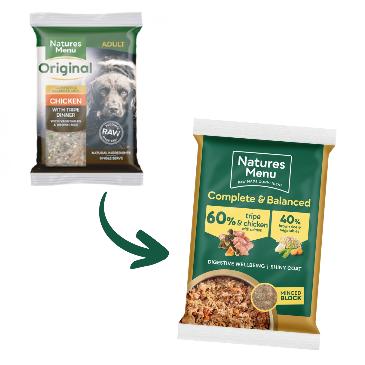 Natures Menu Dog - Complete & Balanced 60/40 Tripe & Chicken With Salmon Block 300g