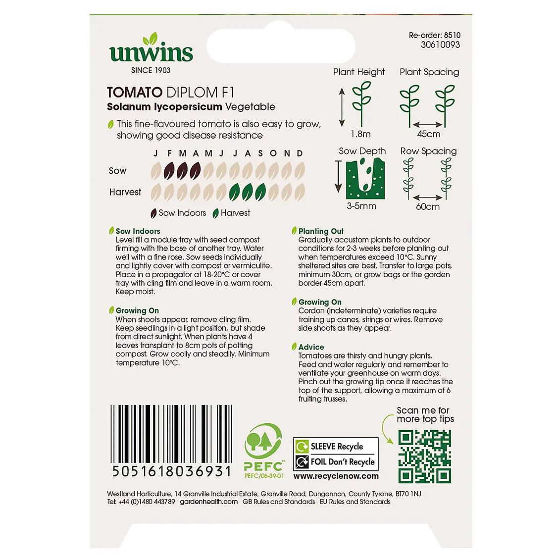 Unwins Tomato (Salad) Diplom F1 (Organic)