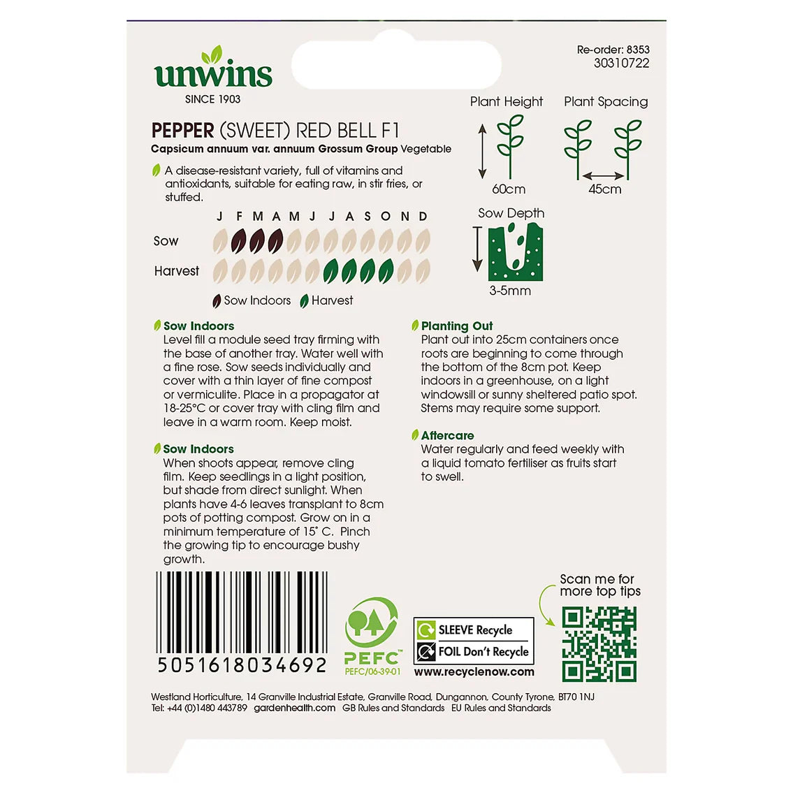 Unwins Pepper (Sweet) Red Bell F1