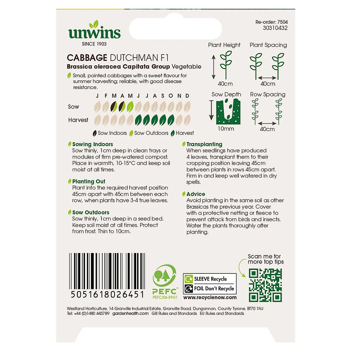 Unwins Cabbage (Pointed) Dutchman F1