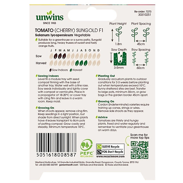 Unwins Tomato (Cherry) Sungold F1
