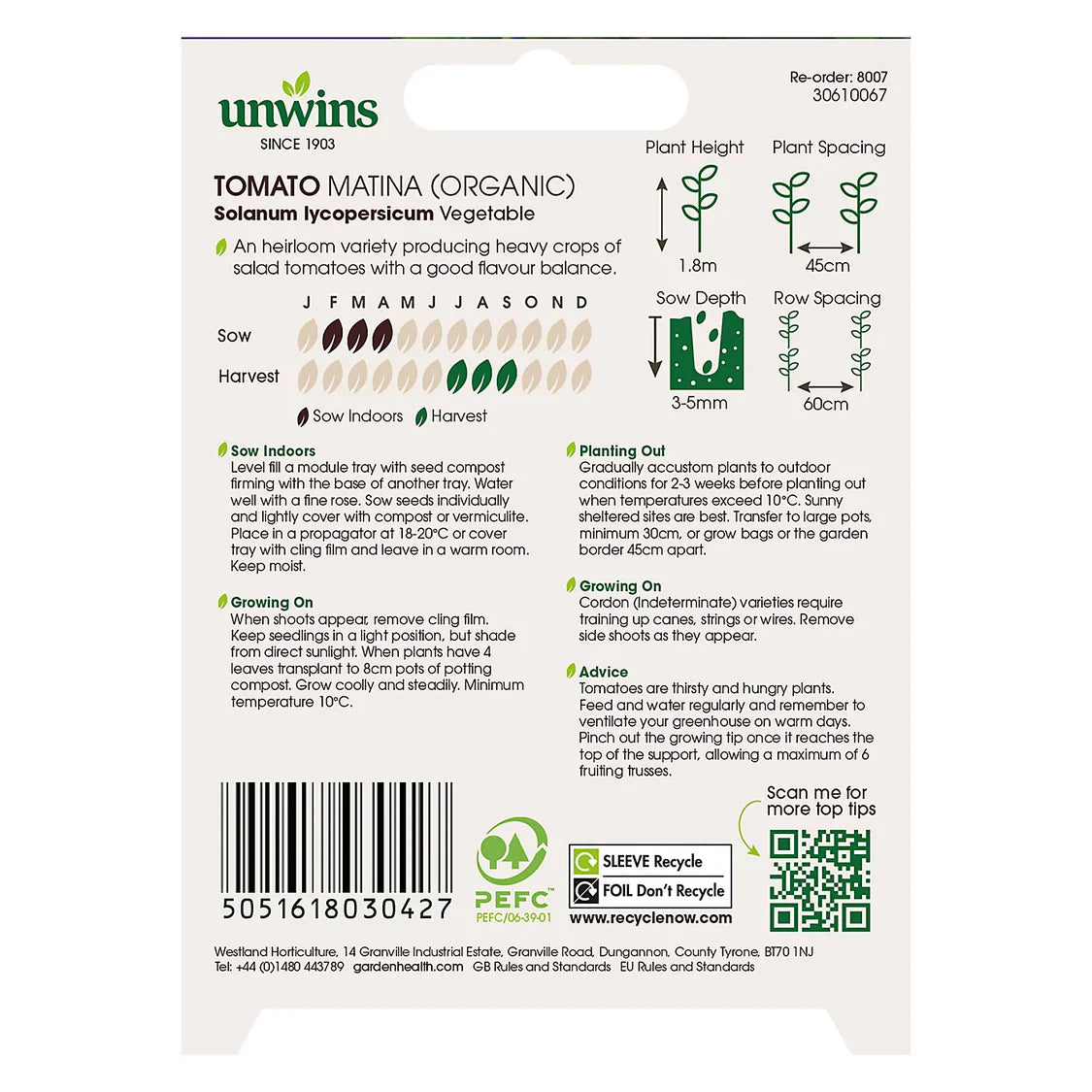 Unwins Tomato (Salad) Matina (Organic)