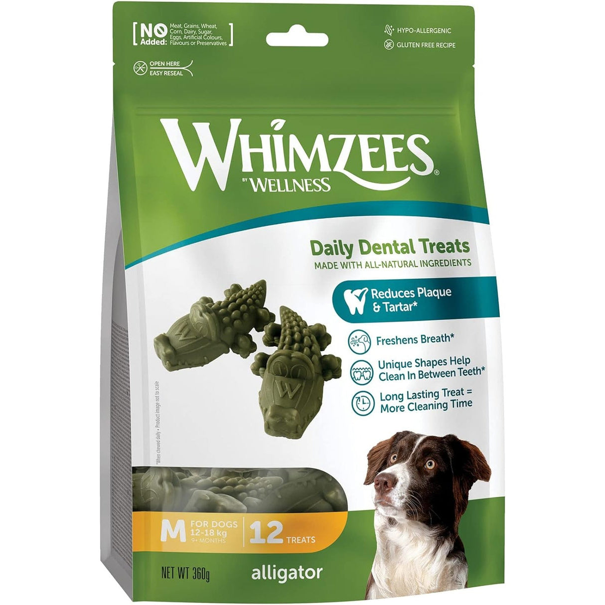 Whimzees Daily Dental Alligators for Medium Dogs 12 Pack