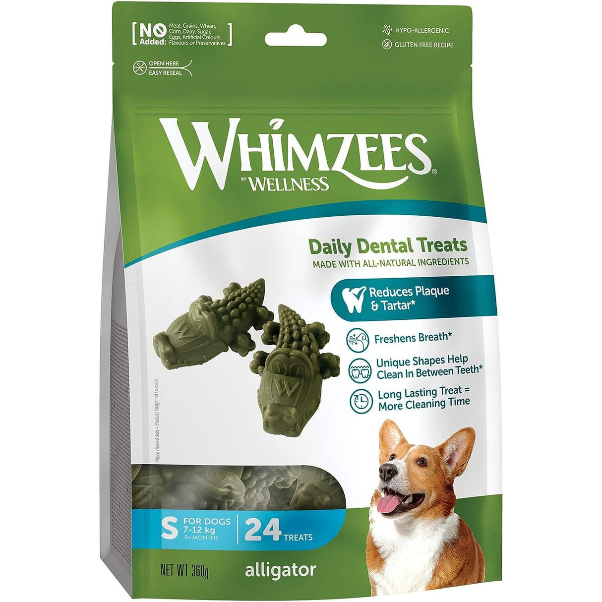 Whimzees Daily Dental Alligators for Small Dogs 24 Pack