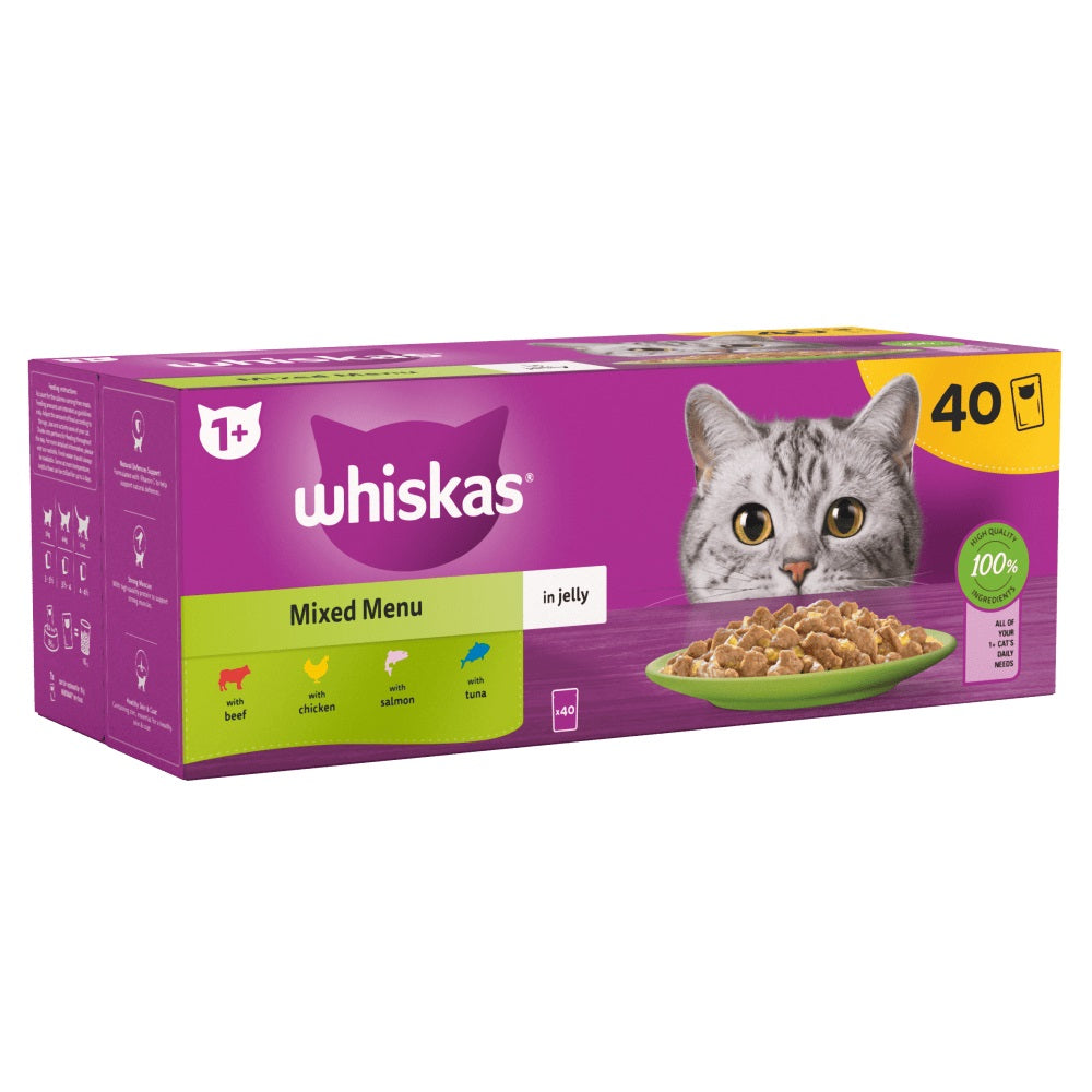 Whiskas 1+ Mixed Menu in Jelly Adult Wet Cat Food Pouches 40x85g