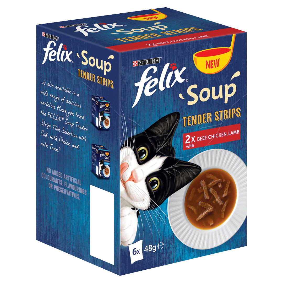 Felix Soup Tender Strips with Beef, Chicken and Lamb 6x48g