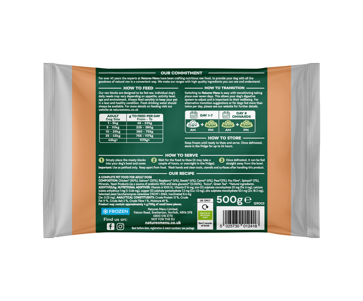 Natures Menu Complete & Balance 80/20 Salmon & Chicken Block 500g