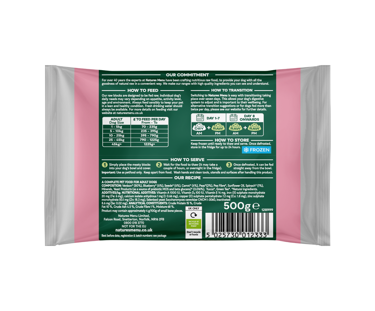 Natures Menu Complete & Balance 80/20 Venison Block 500g