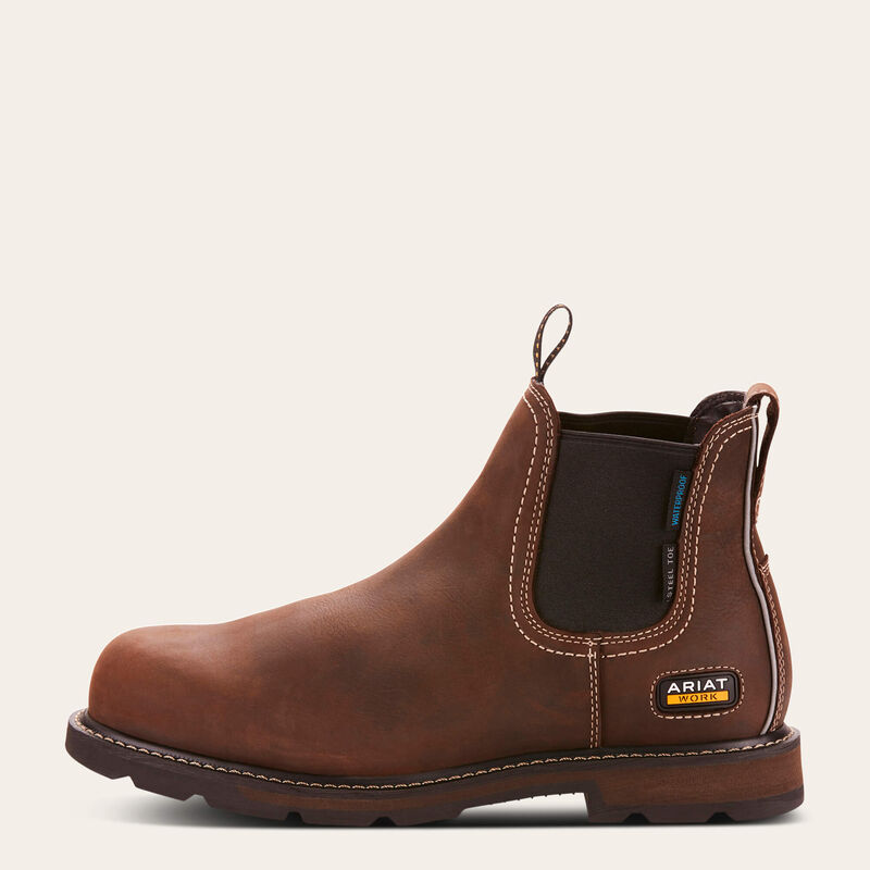 Ariat Mens Groundbreaker Chelsea Waterproof Steel Toe Work Boot Dark Brown