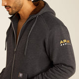 Ariat Mens Rebar All-Weather Sherpa Lined Full Zip Hood Charcoal Heather