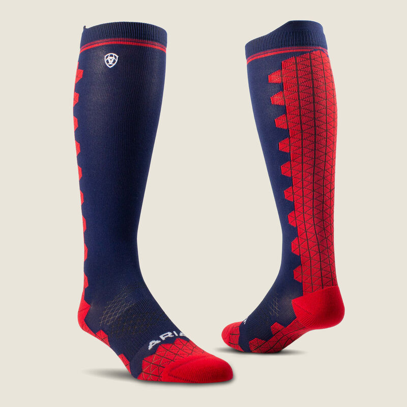 Ariat Tek Devon Performance Tall Socks Navy / Red