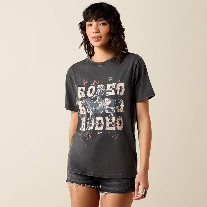 Ariat Womens Star Spangled Rodeo SS T-Shirt Charcoal Mineral Wash