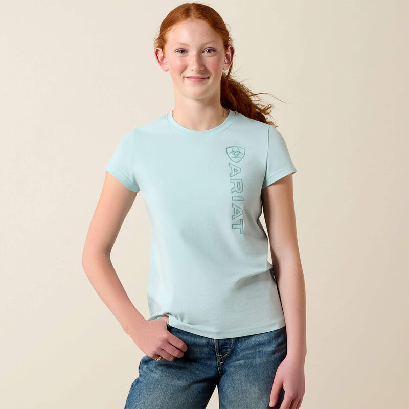 Ariat Youth Vertical Logo SS T-Shirt Starlight Blue / Blue Surf