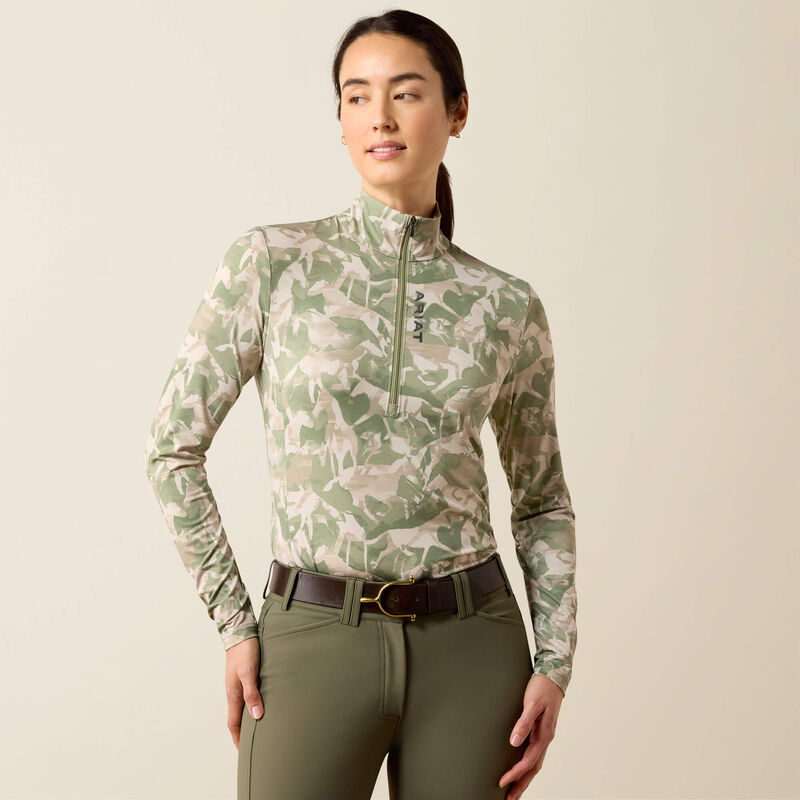 Ariat Womens Lunaveil 1/2 Zip Baselayer Olive Coincide Print