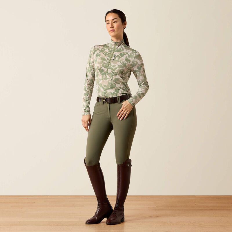Ariat Womens Lunaveil 1/2 Zip Baselayer Olive Coincide Print