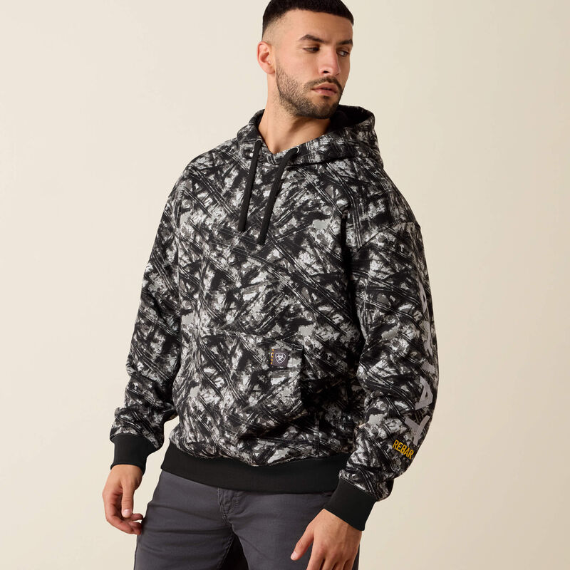 Ariat Mens Rebar Workman Graphic Hoodie Camo Grey