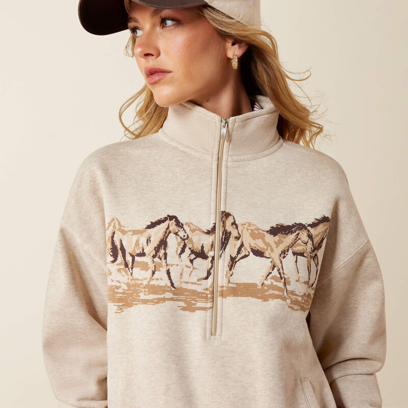 Ariat Womens Running Wild 1/2 Zip Sweatshirt Oatmeal Heather