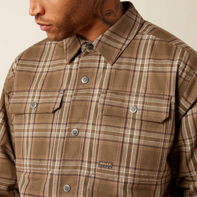 Ariat Mens Rebar Flannel Insulated Shirt Jacket Canteen