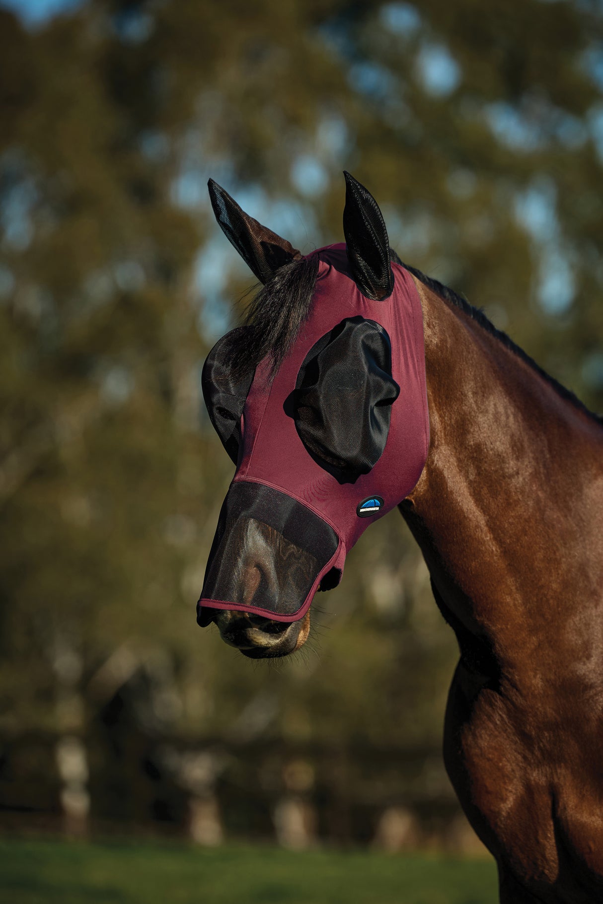 Weatherbeeta Comfitec Luxe Stretch Fly Mask With Ears & Nose Burgundy/Black