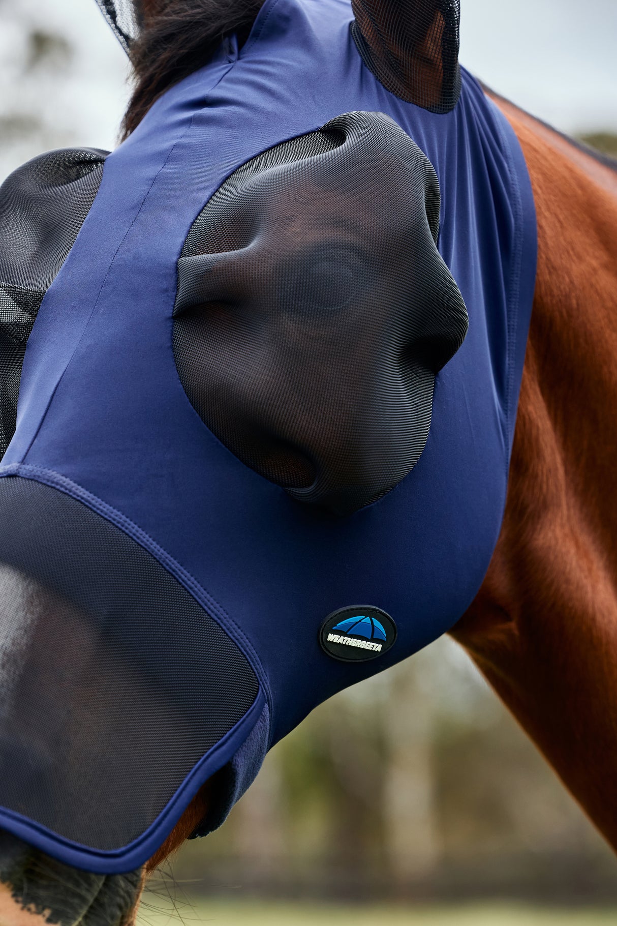 Weatherbeeta Comfitec Luxe Stretch Fly Mask With Ears & Nose Navy/Black