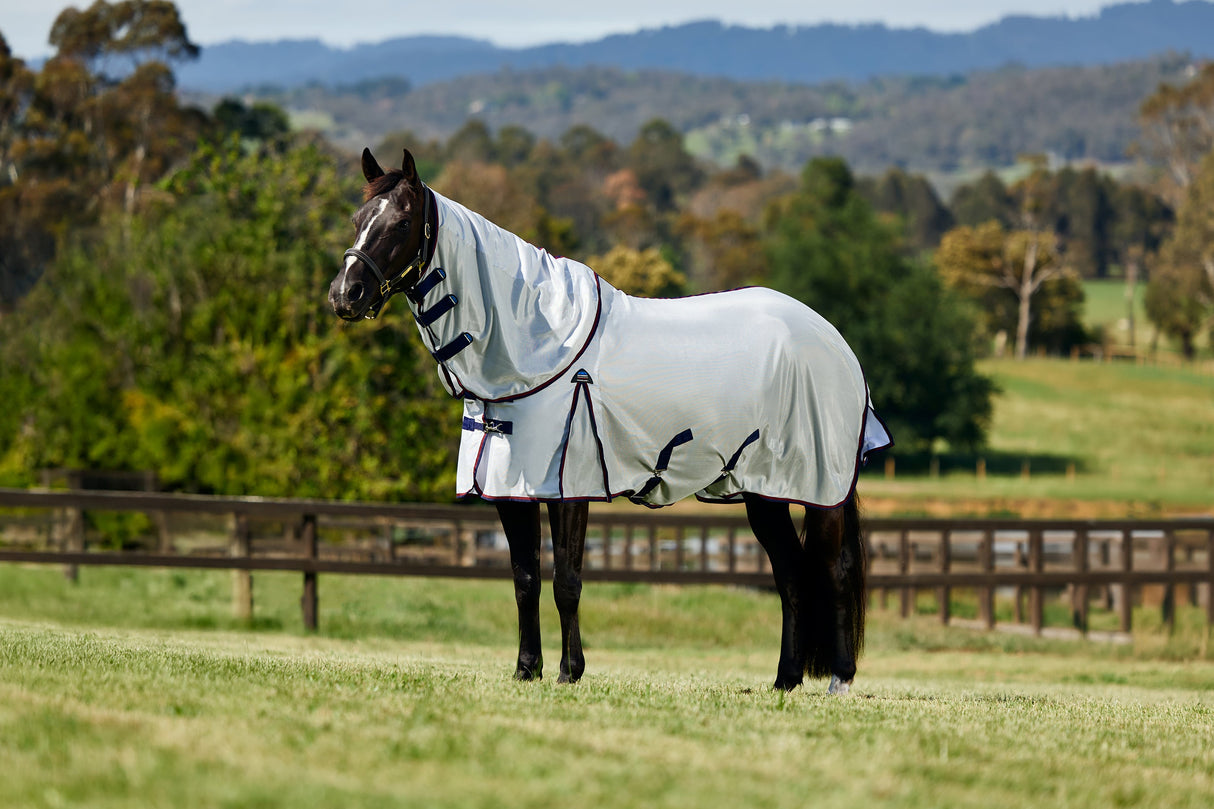 Weatherbeeta Comfitec Airflow Fly Sheet Detach-A-Neck Grey/Navy/Burgundy