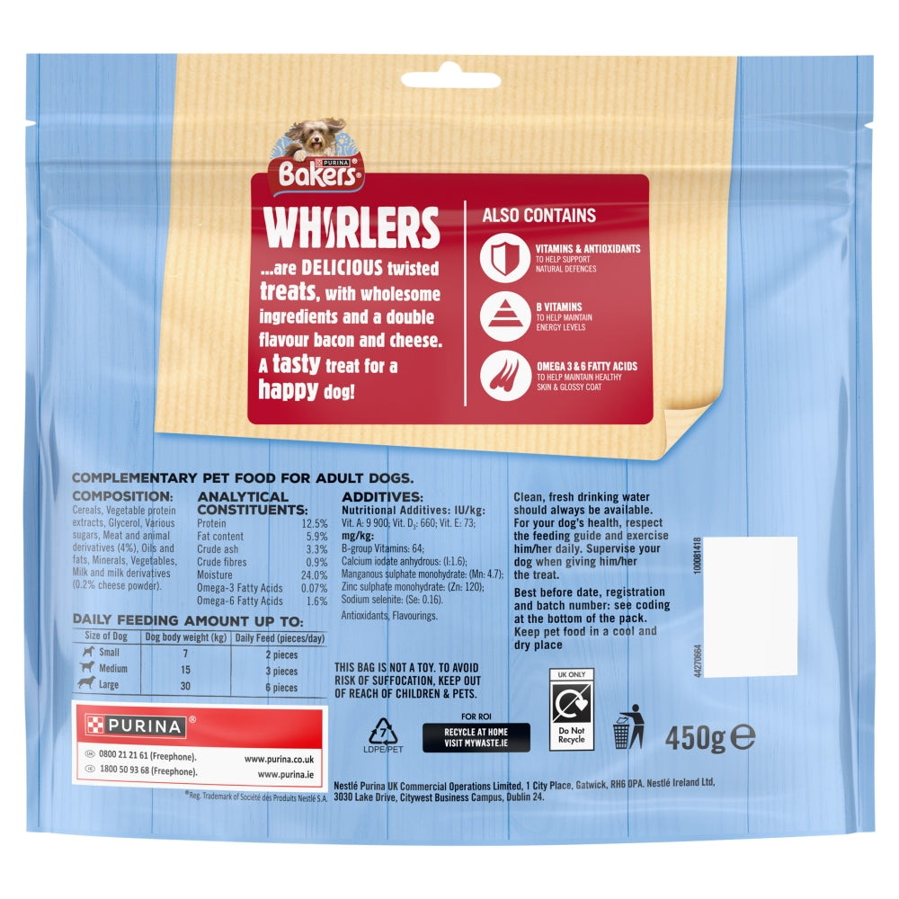 Bakers Whirlers Bacon & Cheese Dog Treats 450g