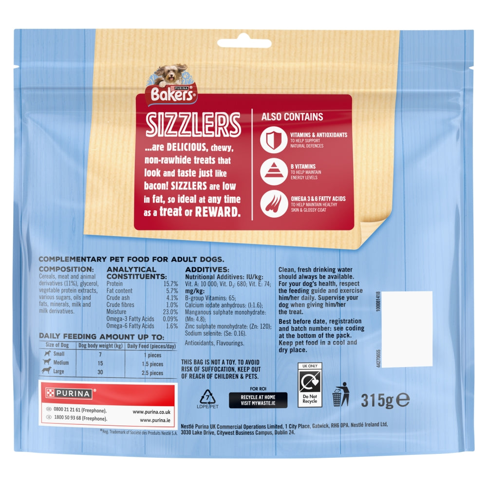 Bakers Sizzlers Bacon Dog Treats 315g