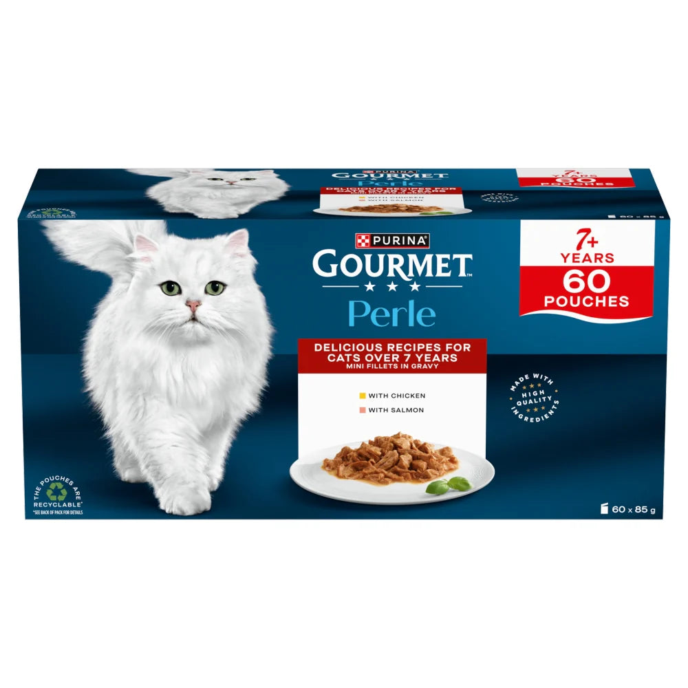 Gourmet Perle Pouch Box Senior 7+ Mini Fillets In Gravy 60x85g