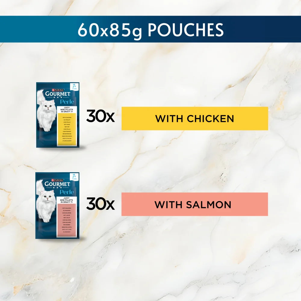 Gourmet Perle Pouch Box Senior 7+ Mini Fillets In Gravy 60x85g