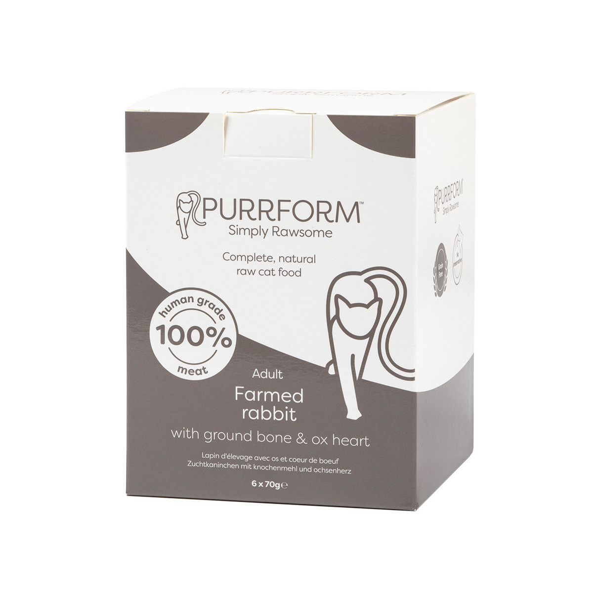 PurrForm Farmed Rabbit with Ground Bone & Ox Heart 6x70g
