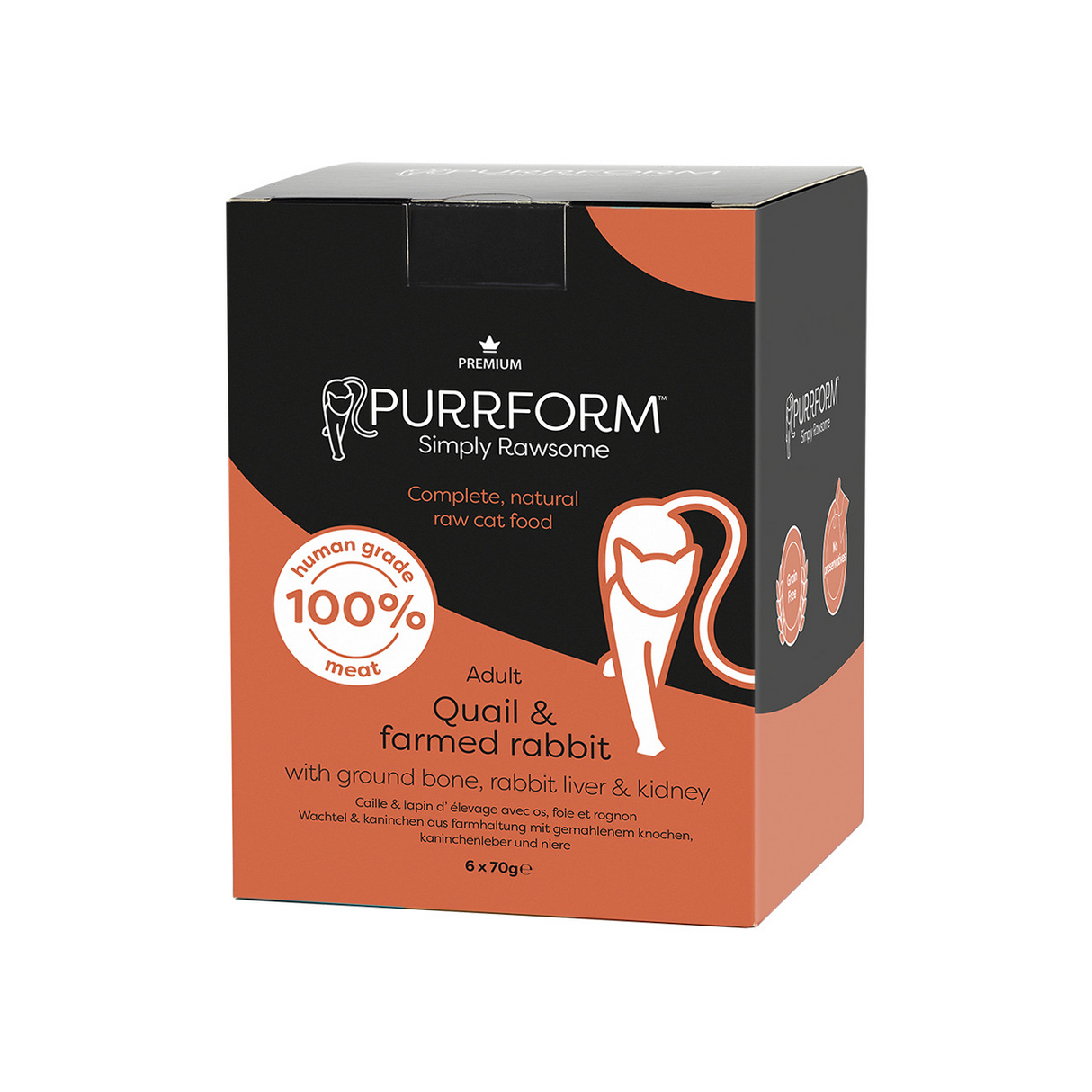 PurrForm Premium Quail & Rabbit & Ground Bone with Rabbit Liver & Kidney Pouch 6x70g