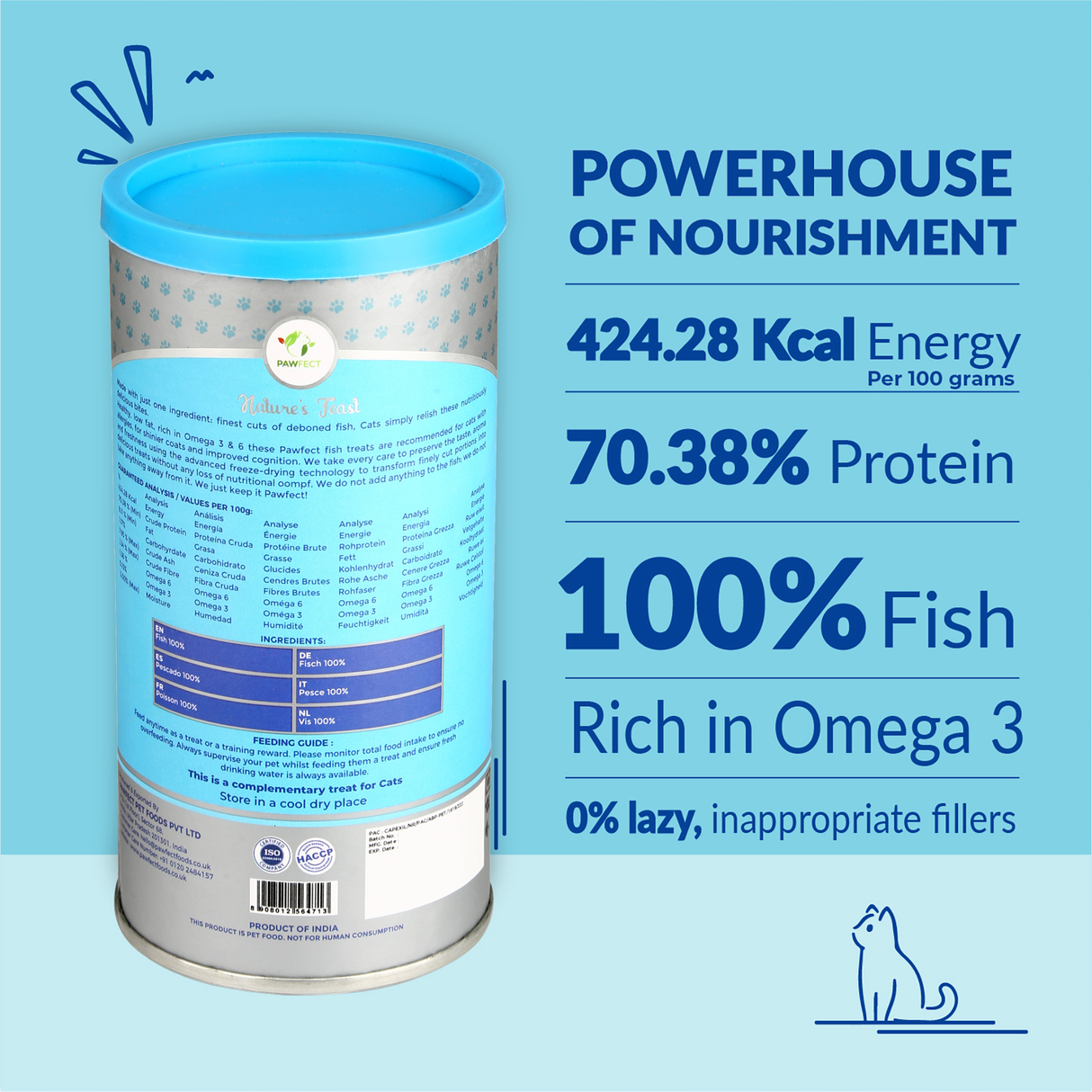 Pawfect Nature's Feast Freeze Dried Cat Treats Fish Meat 50g