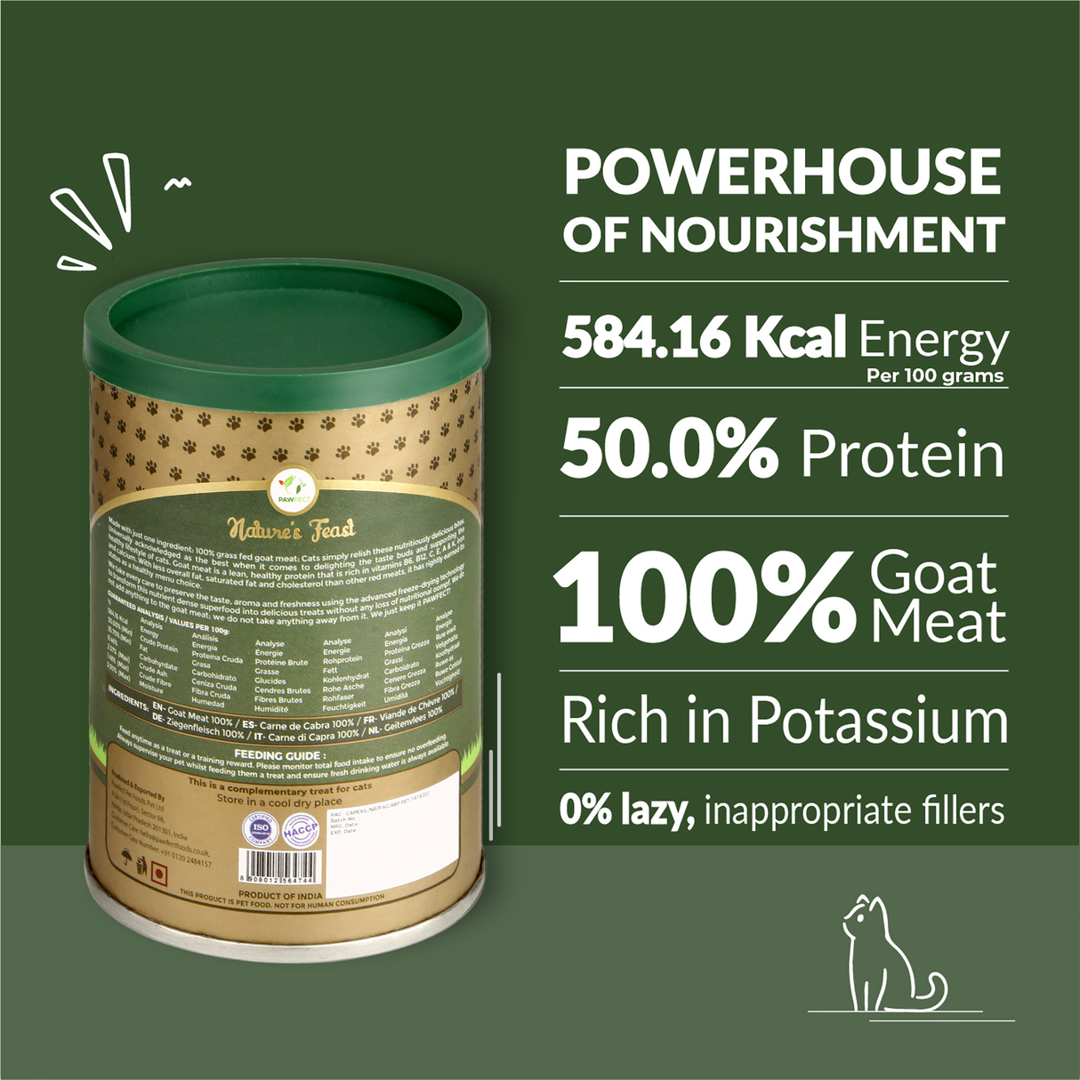 Pawfect Nature's Feast Freeze Dried Cat Treats Goat Meat 50g