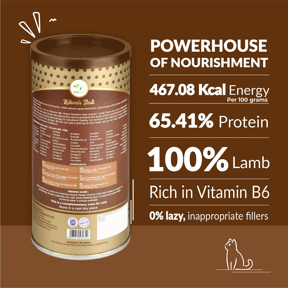 Pawfect Nature's Feast Freeze Dried Cat Treats Lamb Meat 150g