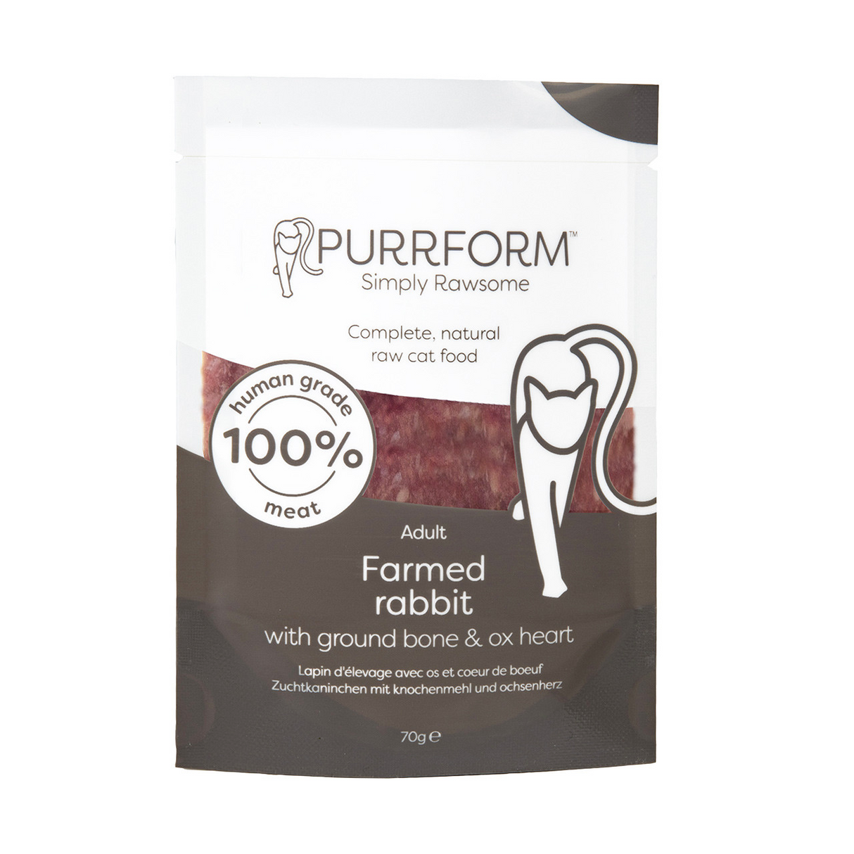 PurrForm Farmed Rabbit with Ground Bone & Ox Heart 6x70g