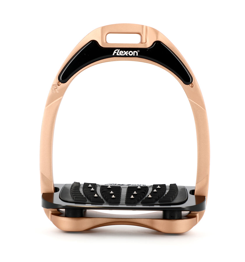 Flex-on Aluminium Stirrups Rose Gold/Black/Black Inclined Ultra Grip