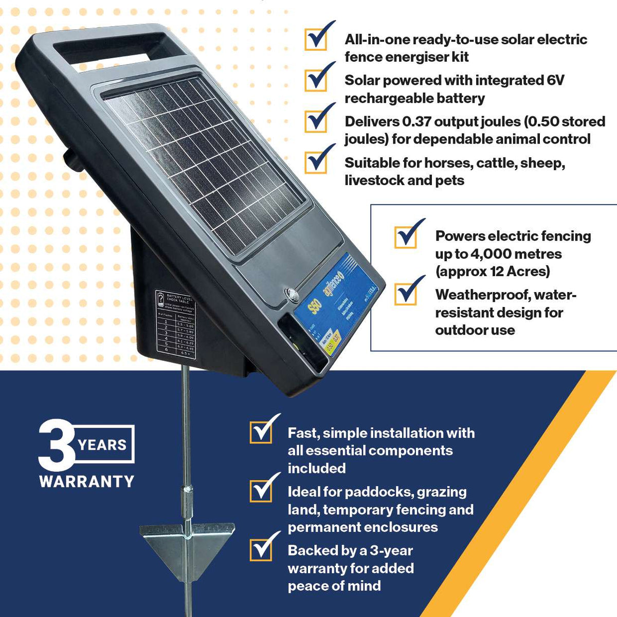 Agrifence S50 Solar Powered Energiser Kit 0.5J