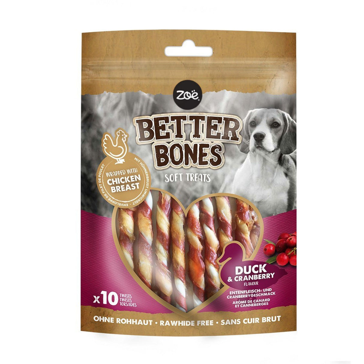 Zoe Better Bones Duck & Cranberry Wrapped Twists 10pk