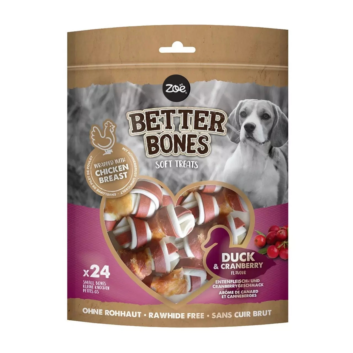 Zoe Better Bones Duck & Cranberry Wrapped Bones 24pk