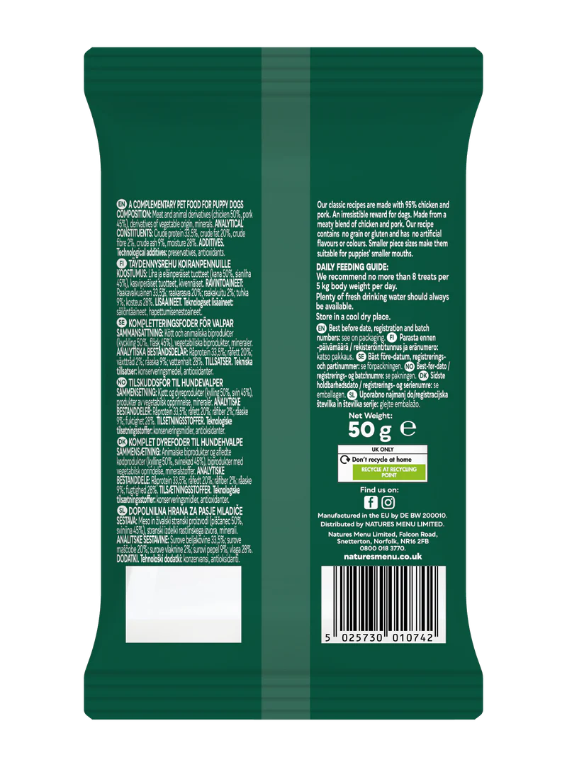 Natures Menu Dog - Meaty Treats Puppy Chicken & Pork 50g