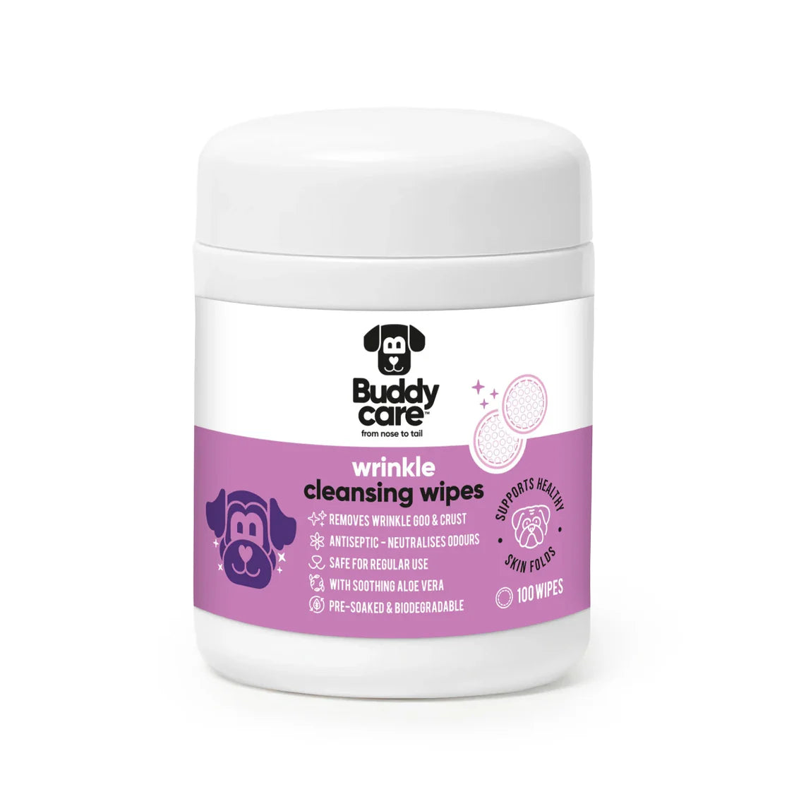 Buddy Care Dog Wrinkle Wipes 100 Pack