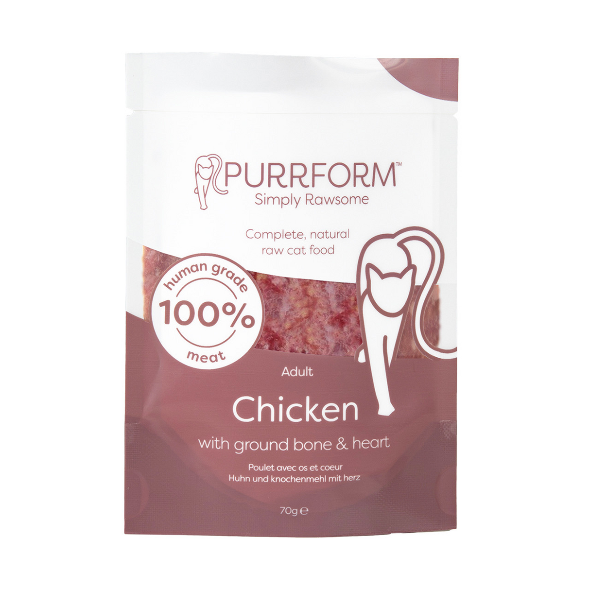 PurrForm Chicken & Ground Bone with Heart Pouch 6x70g