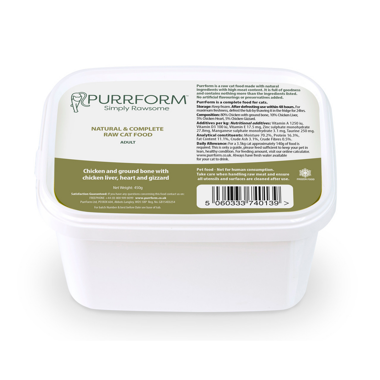 PurrForm Chicken with Ground Bone with Chicken Liver, Heart & Gizzard 450g